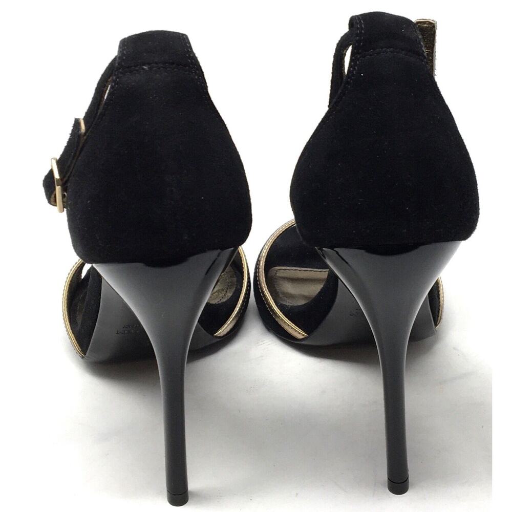 Lanvin Paris Women's Size 10/41 Black Suede Metallic Gold Leather T-Strap Heels - Picture 6 of 7